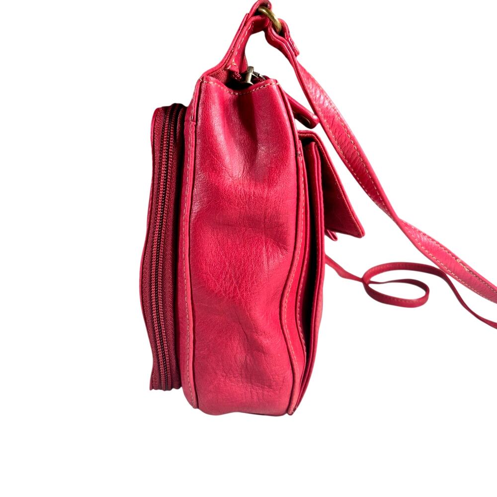 Vintage Fossil Red Leather Crossbody Messenger Utility Organizer Bag - Picture 4 of 9